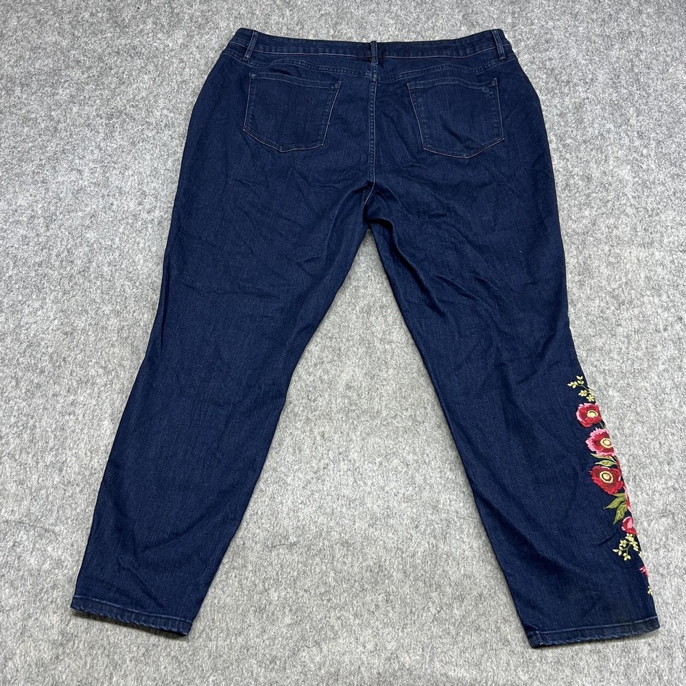 Martha Stewart Jeans Womens 22W Blue TSV Skinny High Rise Floral Embroidered - Picture 2 of 16